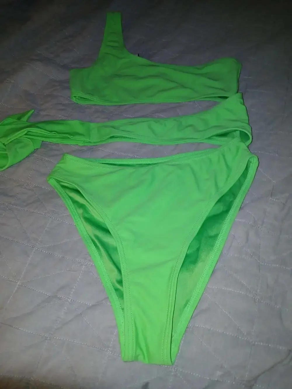 South Beach Neon Green One Shoulder Cutout Bikini Set